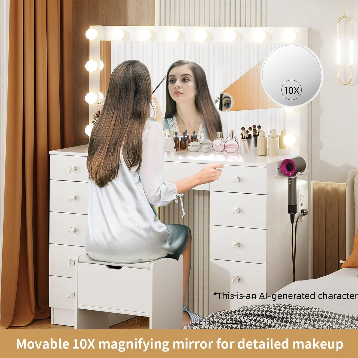 46" Vanity with Lighted Mirror and 11 Drawers R983379