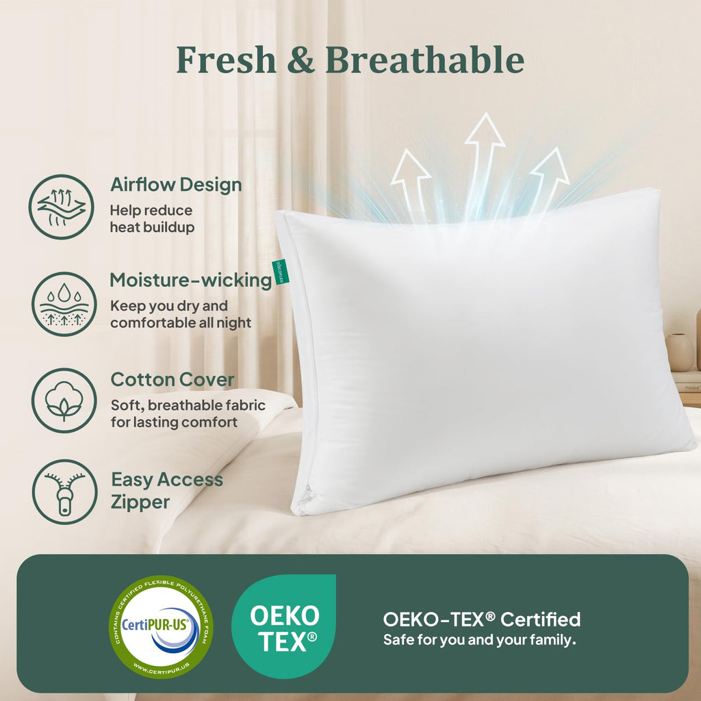 King Size Set of 2 Adjustable Memory Foam Bed Pillows H185