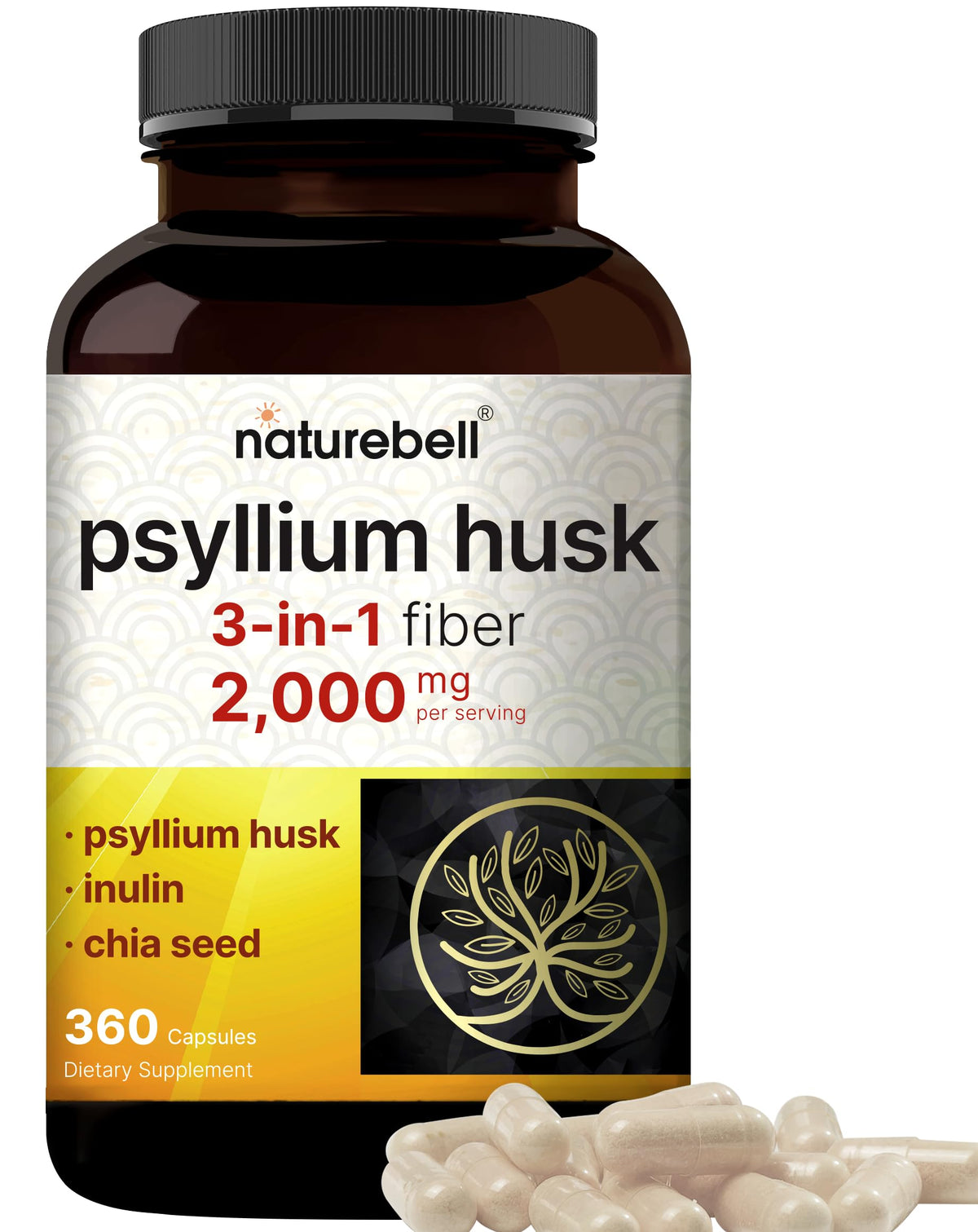 Psyllium Husk Fiber Capsules 2,000mg 360 Caps I392784