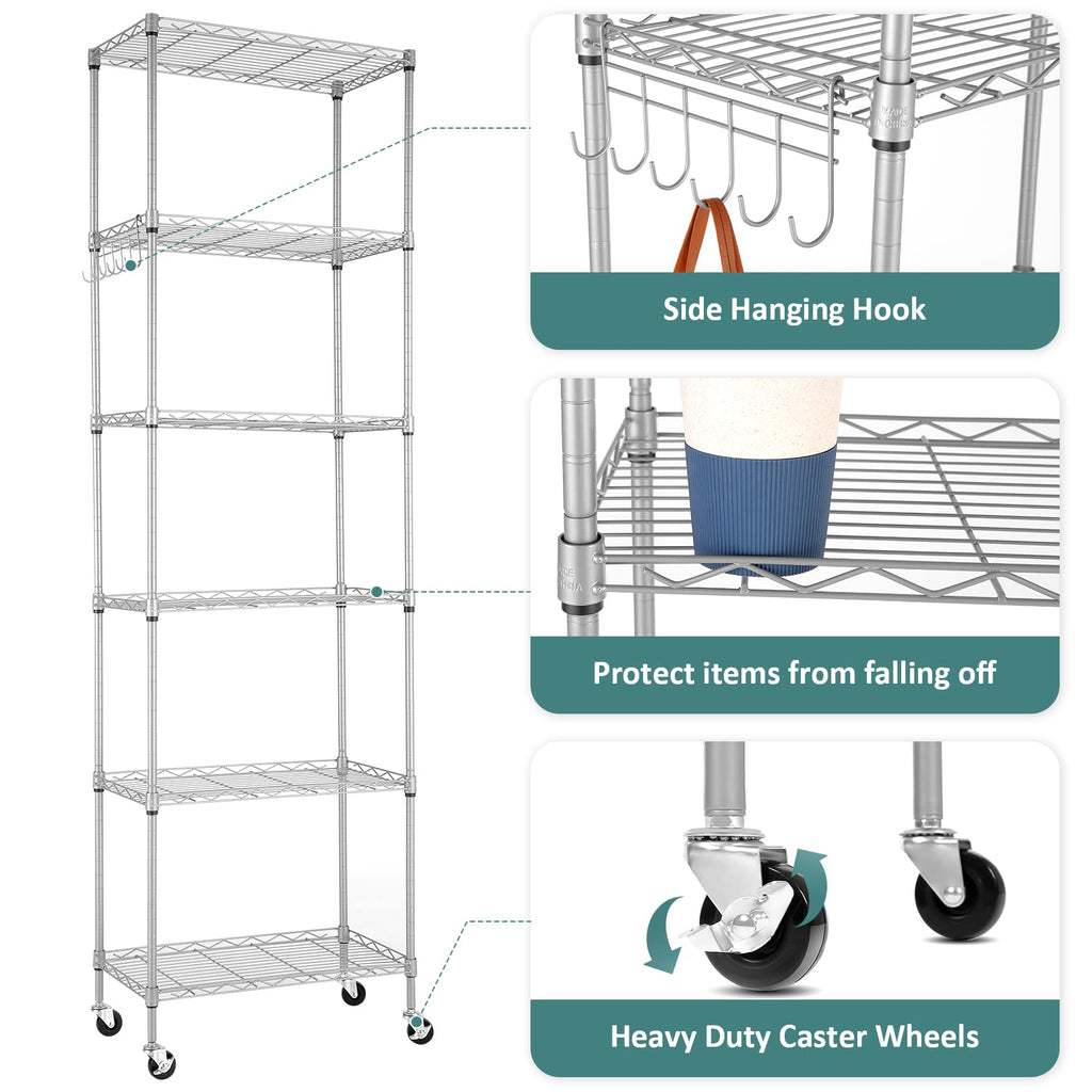 6-Tier Wire Shelving Unit with Caster Wheels W268487