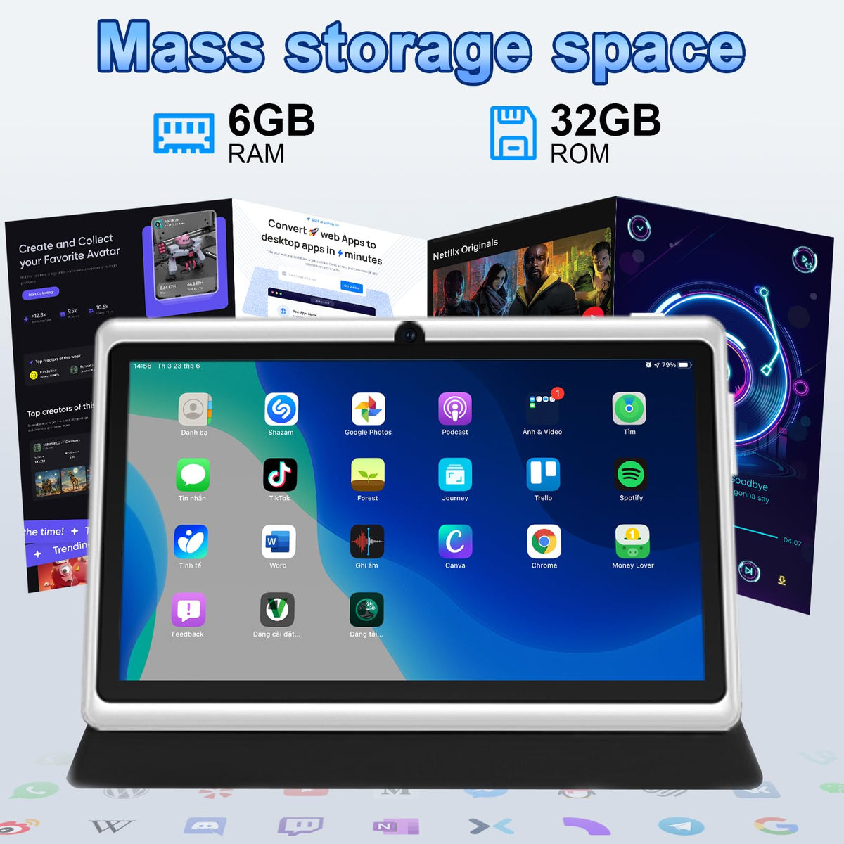 7 Inch Android Tablet with Case, 6GB RAM 32GB ROM, Black M87073
