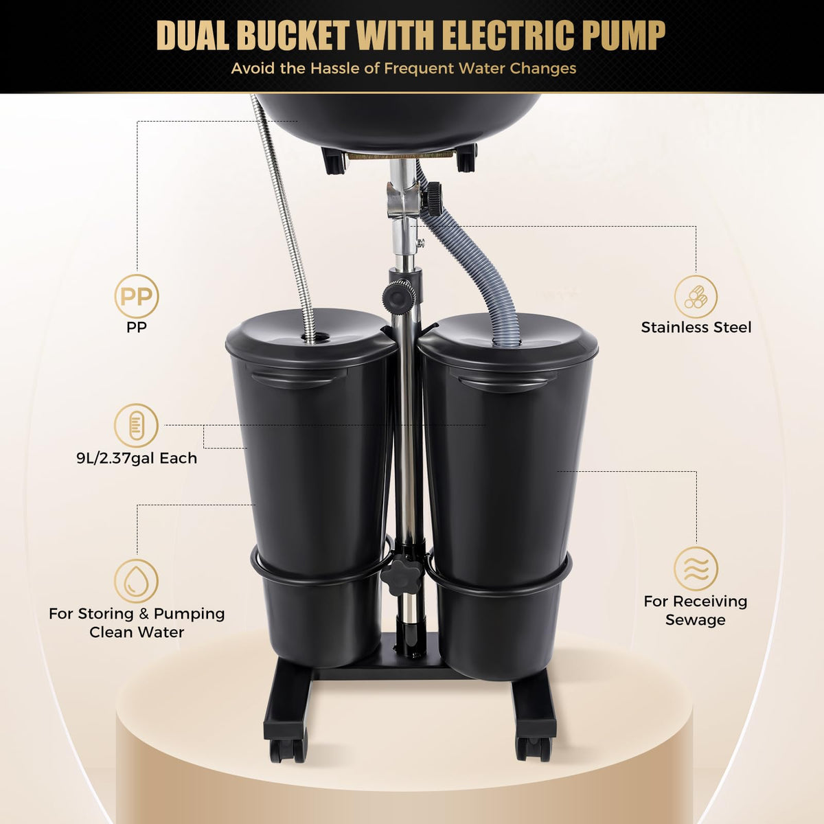 Black Height Adjustable Shampoo Bowl with Electric Pump K3139