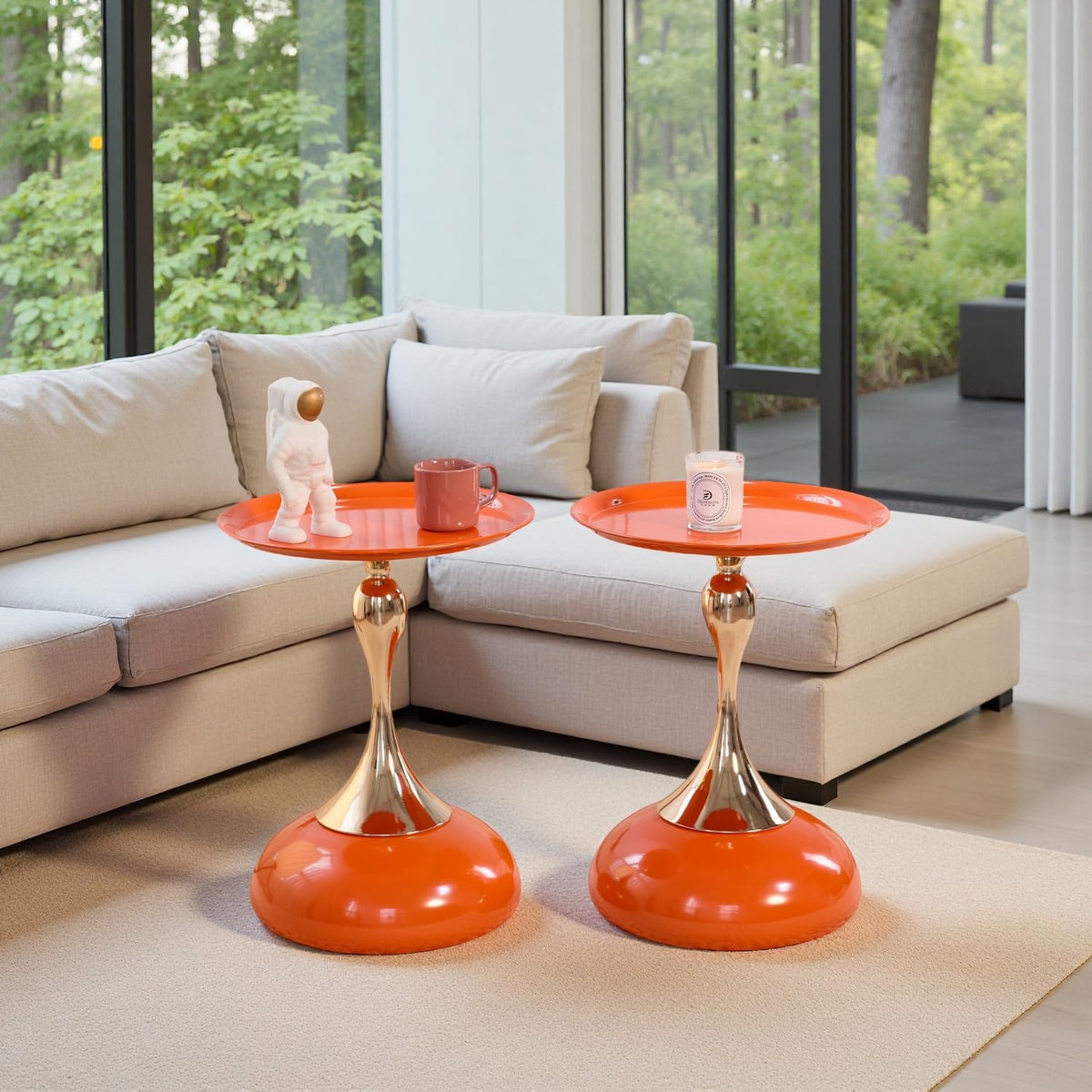2-Pack Hourglass Side Table Orange Glossy Accent Table M4466