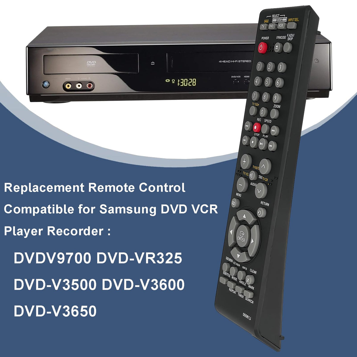 Replacement Remote Control for DVD VCR Combo Player Recorder D117849