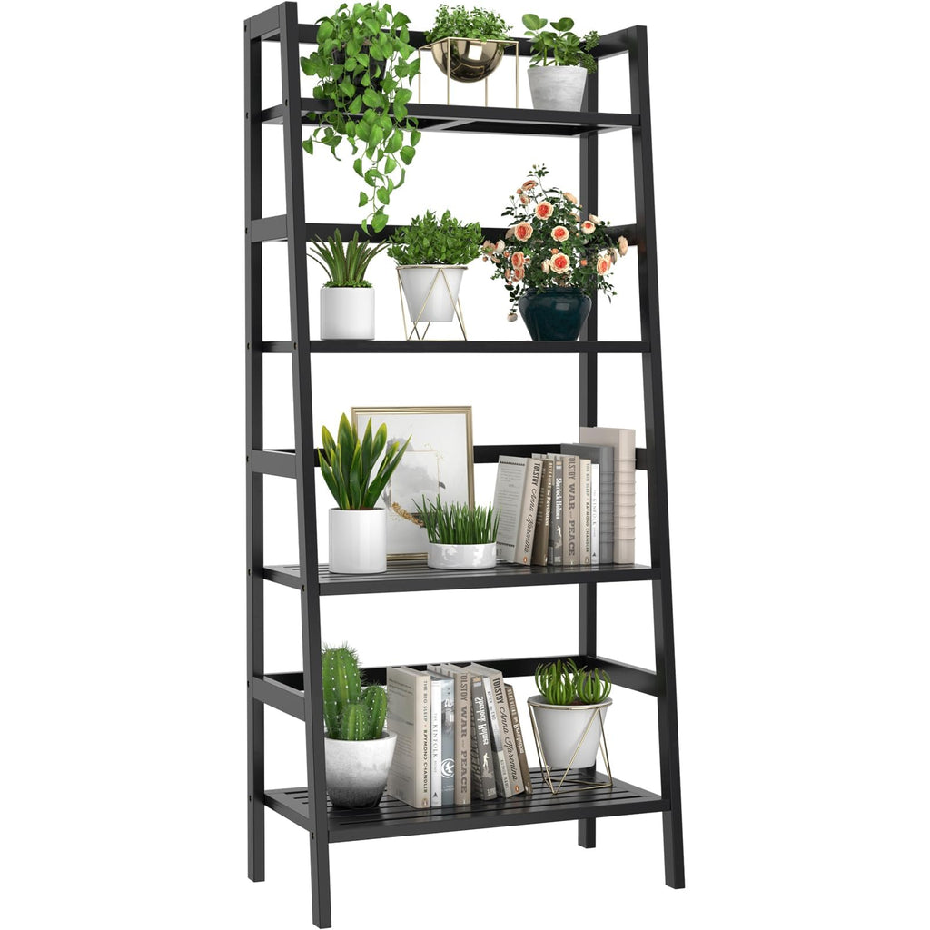Black 4-Tier Bamboo Ladder Shelf X498782