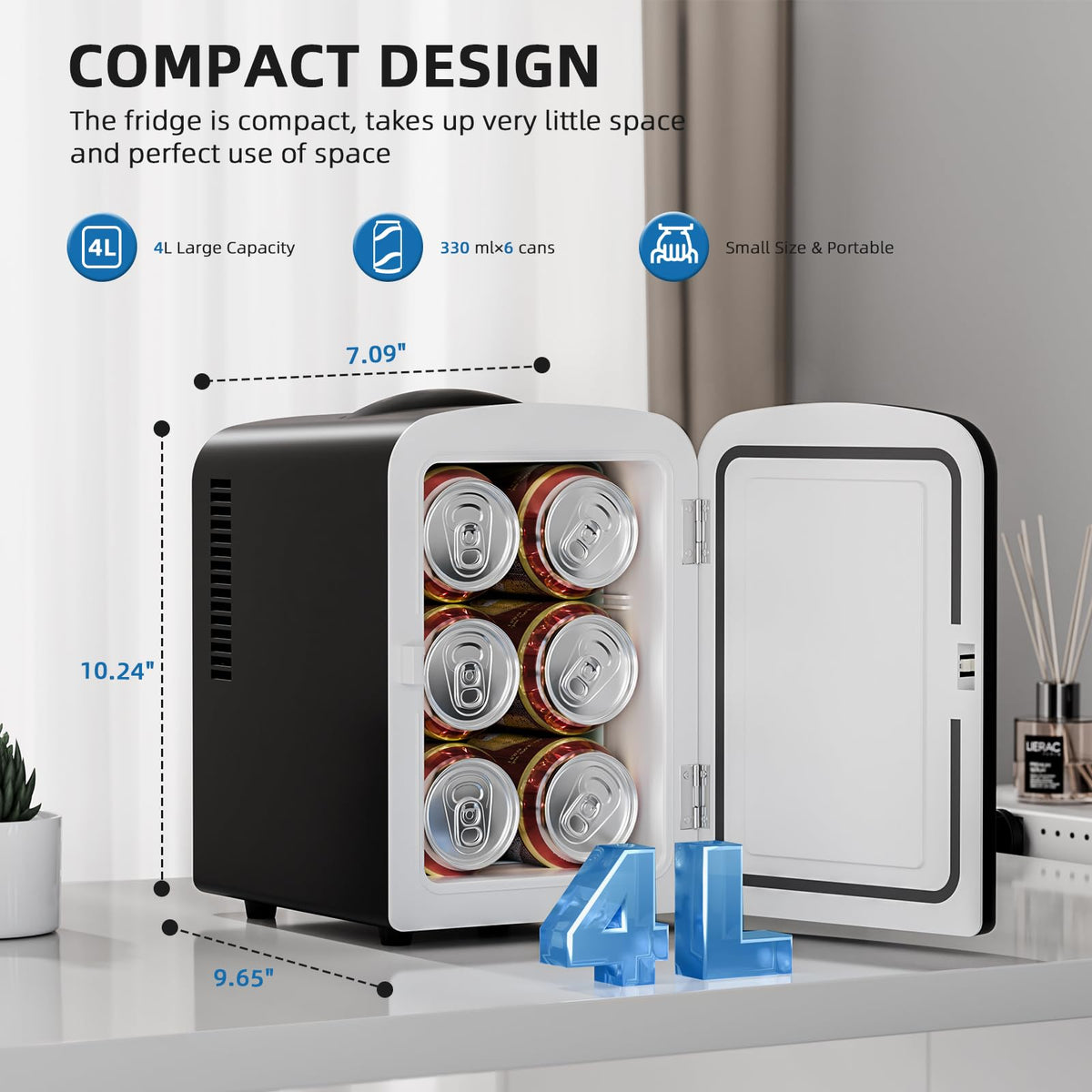 Compact Mini Fridge 4L Black S37125