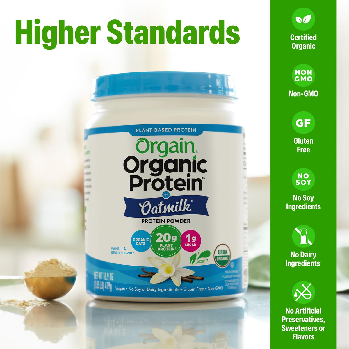 Organic Vegan Protein Powder + Oat Milk, Vanilla Bean, 20g Plant Based Protein, 1.05lb M310