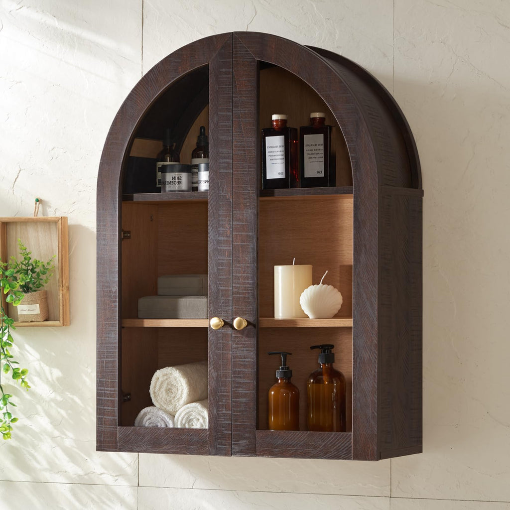 Arched Wall Cabinet with Glass Doors & Adjustable Shelves, 23.5×31.4 Inch N1744