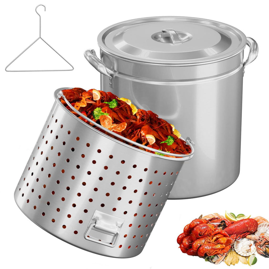 102QT Stainless Steel Stock Pot with Steamer Basket L366