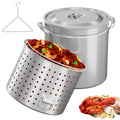 102QT Stainless Steel Stock Pot with Steamer Basket L366