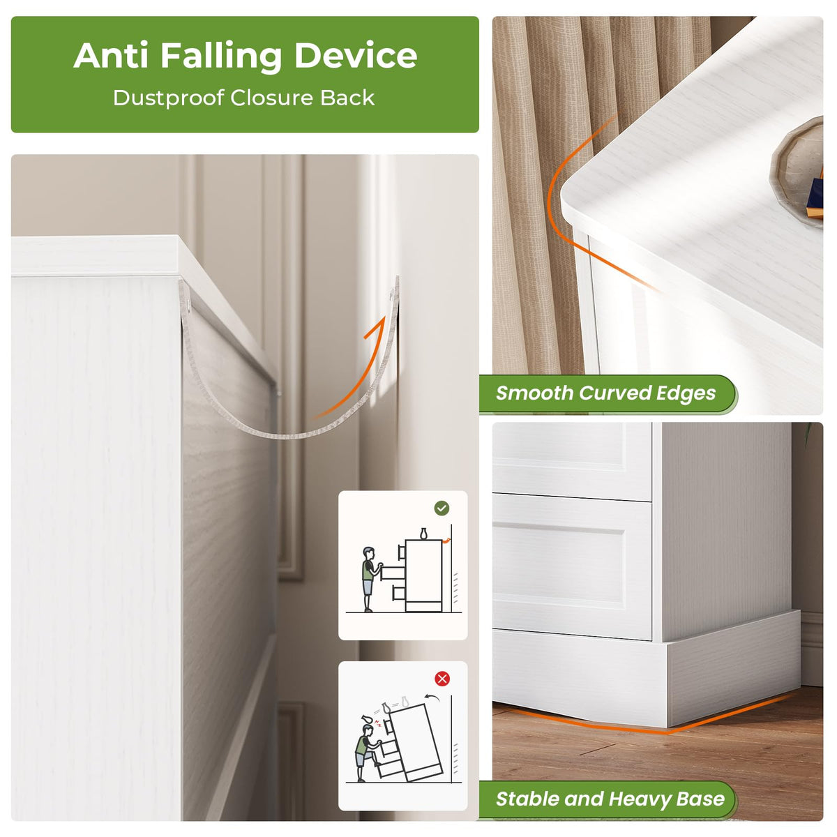 White 9 Drawer Wood Dresser with Charging Station R993