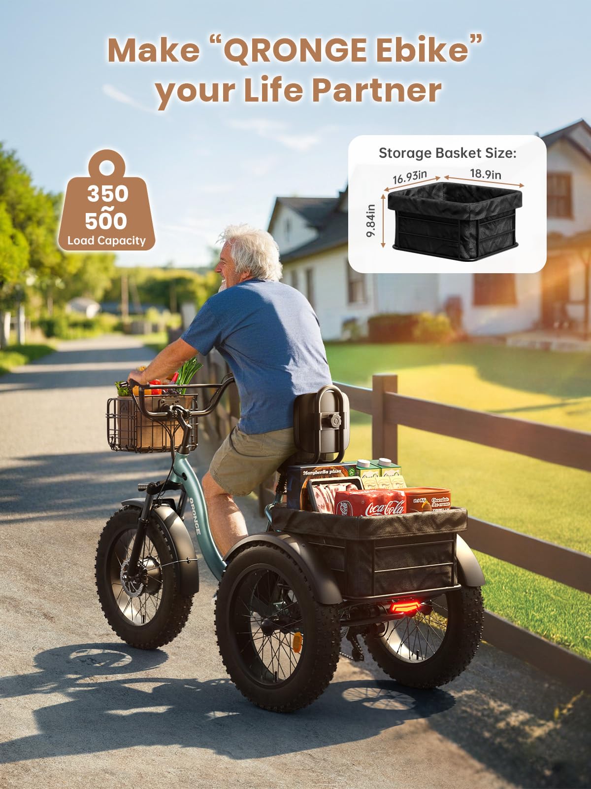 Electric Tricycle 960W Peak 36V 15AH Battery 20"*4" Fat Tire 3 Wheel Folding W502