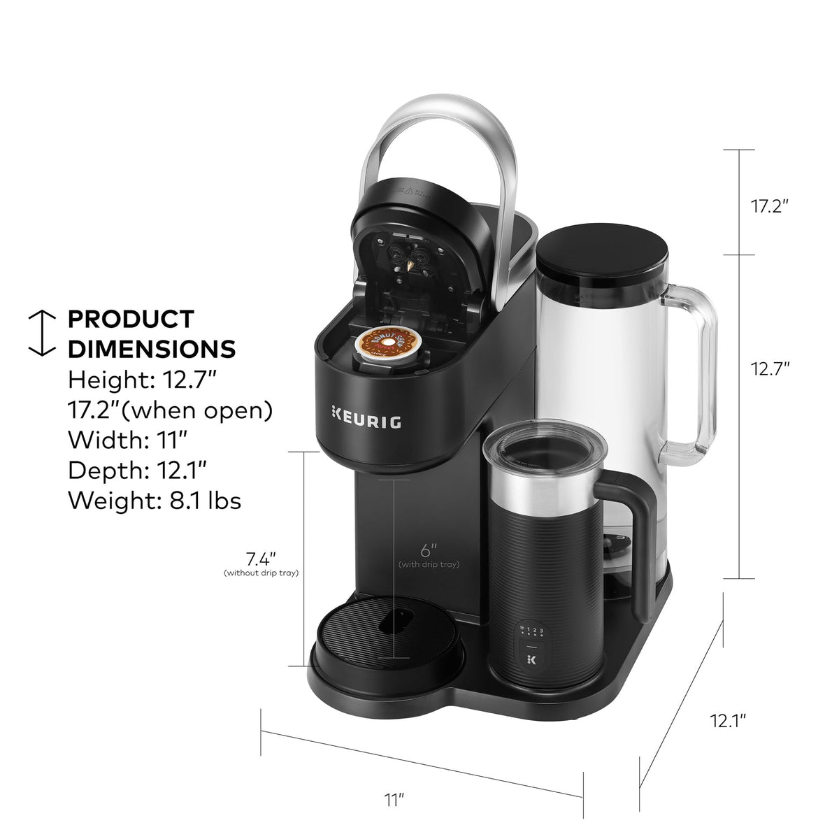 Single Serve Coffee Maker with Built-In Frother, 6 Brew Sizes, Black O872027