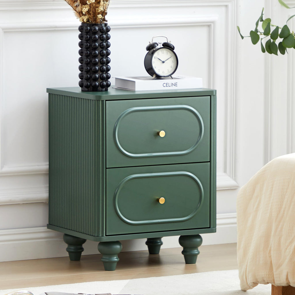 2 Drawer Fluted Nightstand Set of 2 Green M365