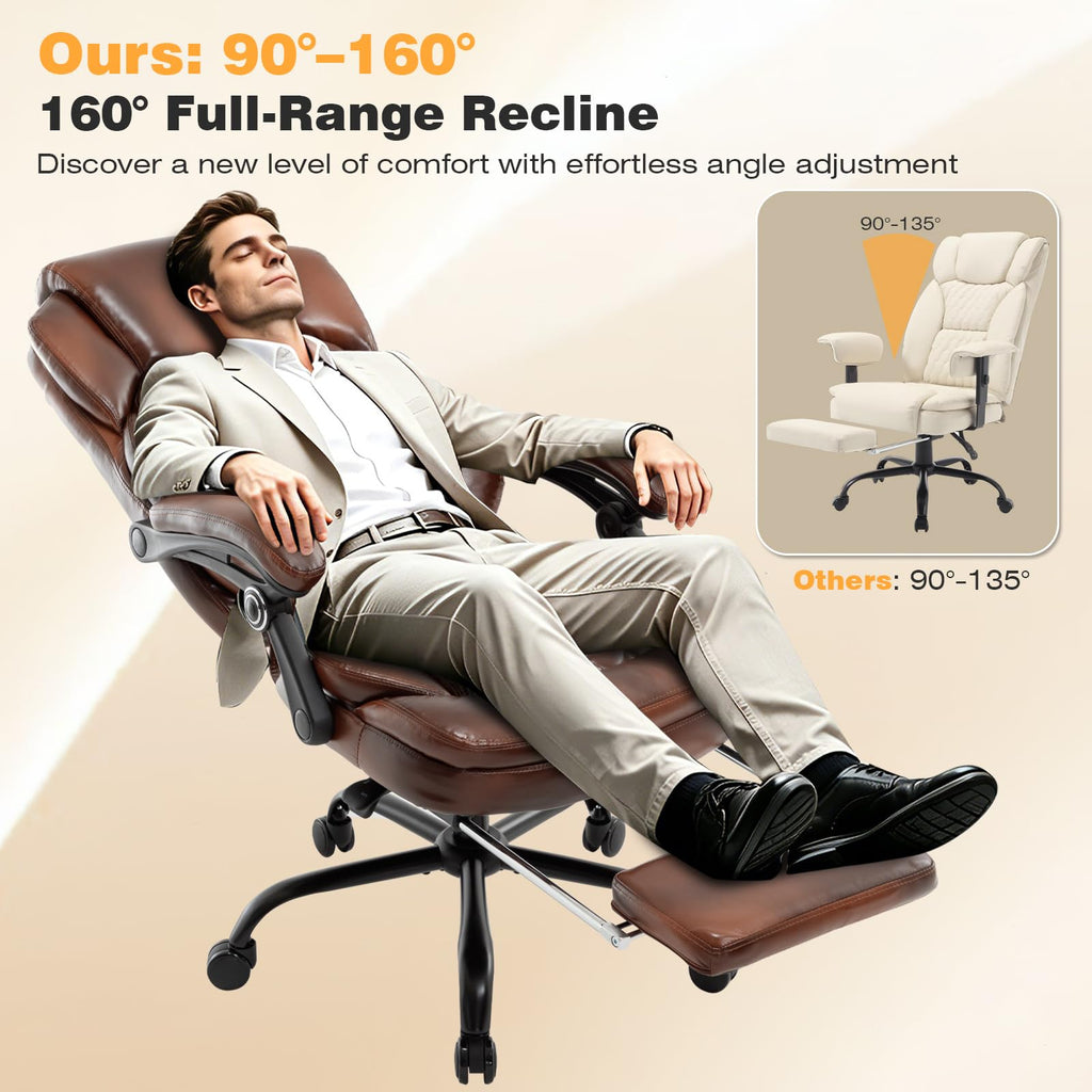 Brown Leather Reclining Office Desk Chair with Foot Rest K13890