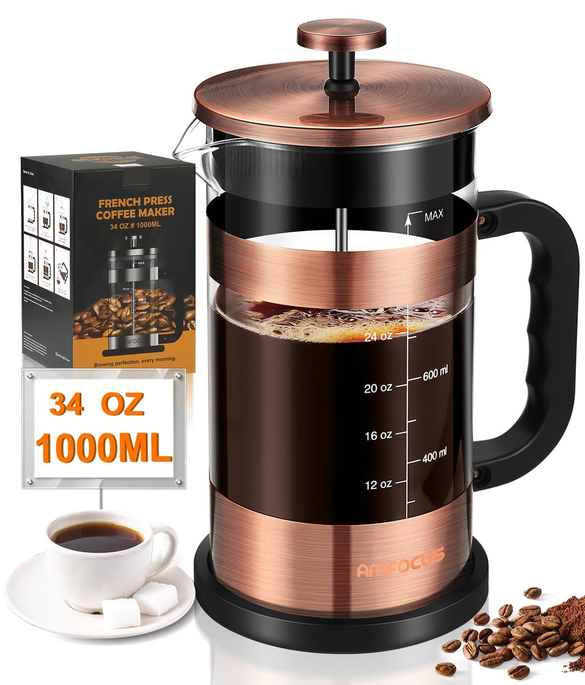 34 Ounce Stainless Steel French Press Coffee Maker N500588