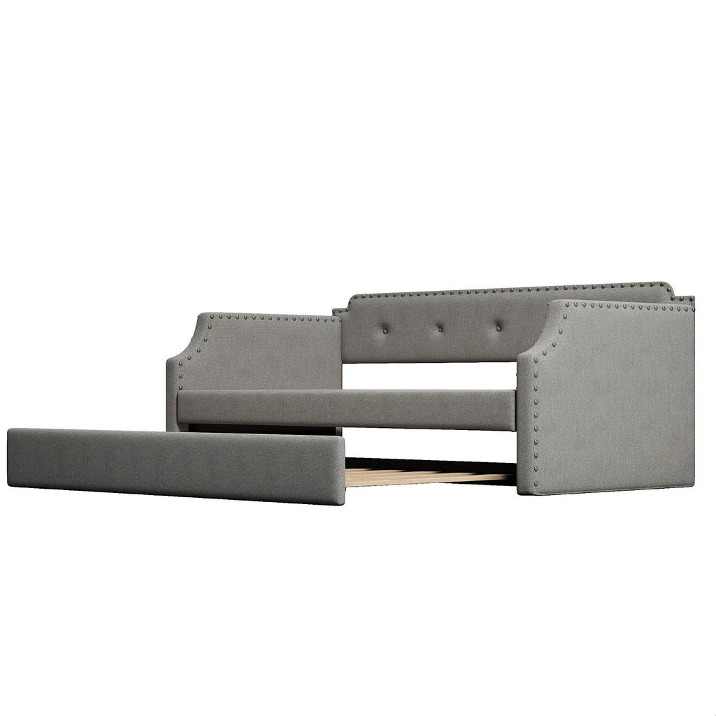 Gray Linen Upholstered Twin Daybed with Trundle I72889