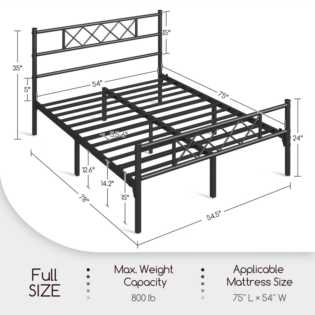 Black Full Metal Platform Bed Frame with Headboard D346910