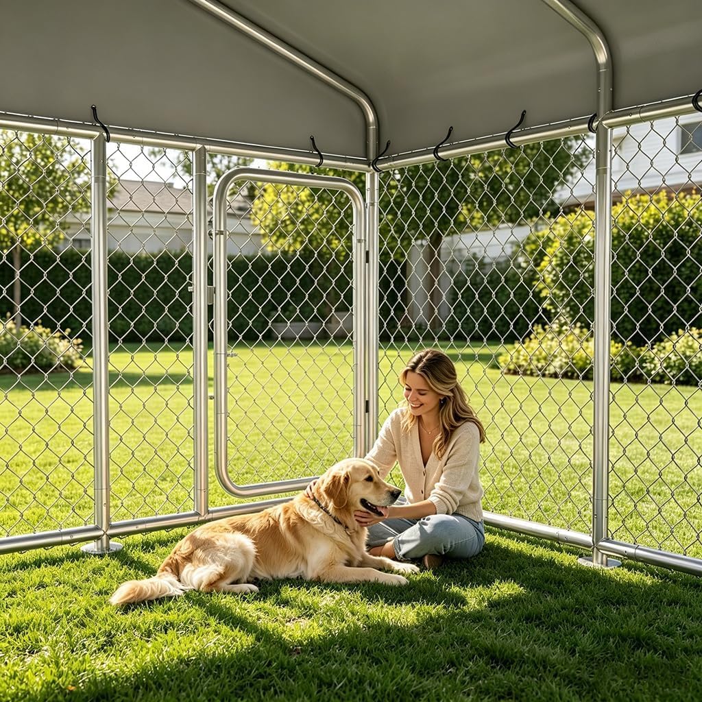 7.5x7.5ft Metal Dog Kennel with Roof J10914