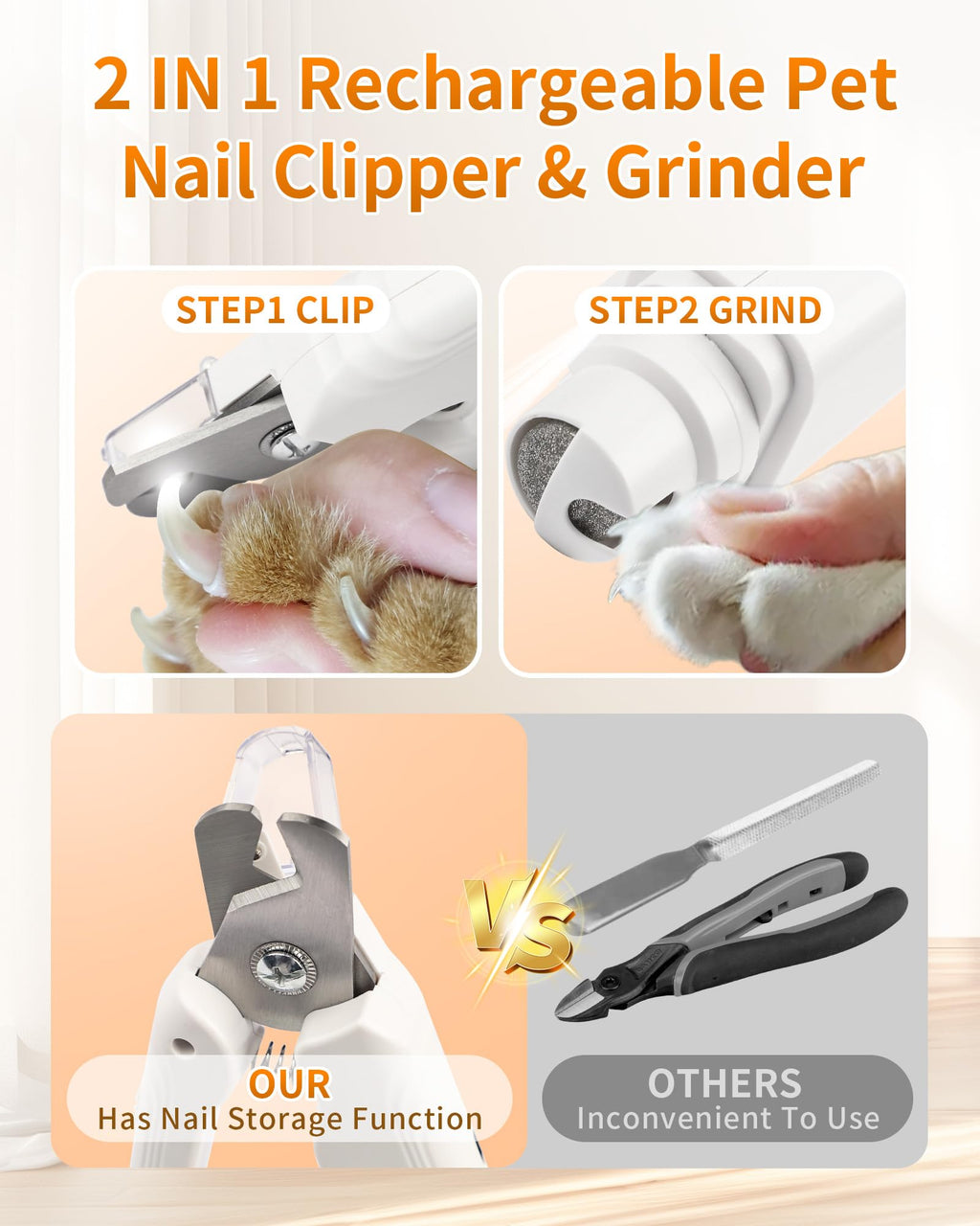 2-in-1 Dog & Cat Nail Clippers & Grinder with LED Light K234419