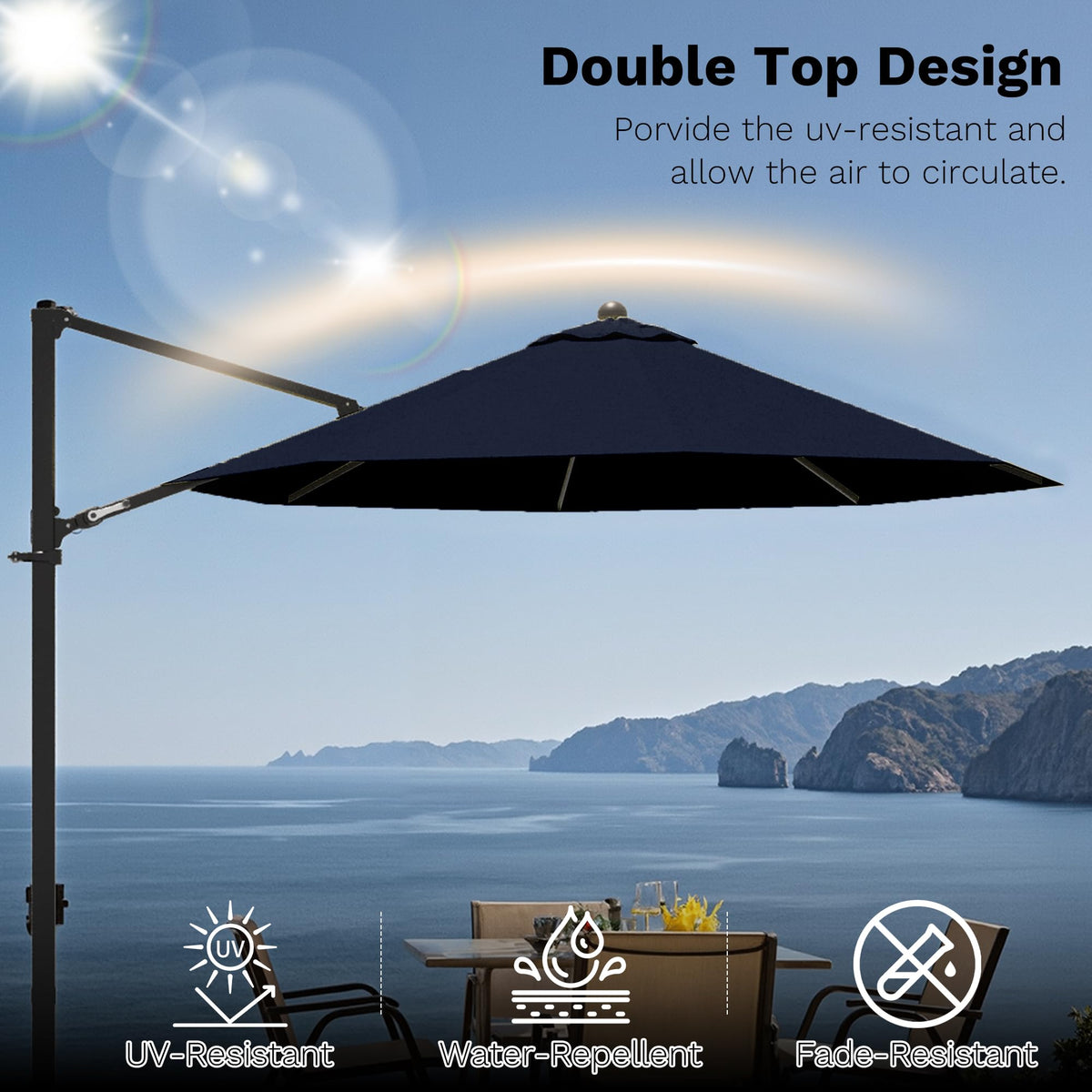 10ft Navy Blue Cantilever Patio Umbrella J240750