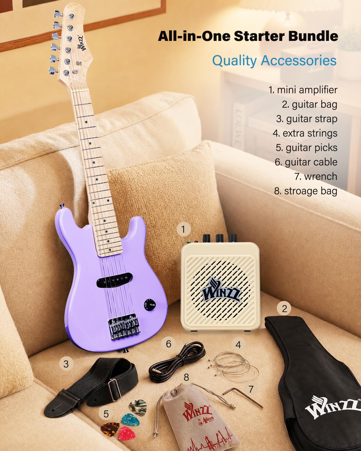 30 Inches Right Handed Electric Guitar with Beginner Kit F2333