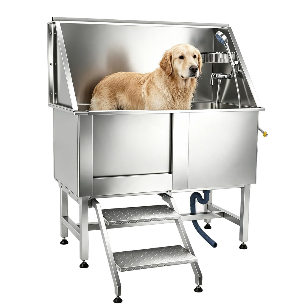 304 Stainless Steel Dog Washing Station with Stairs and 2 Drawers P8469