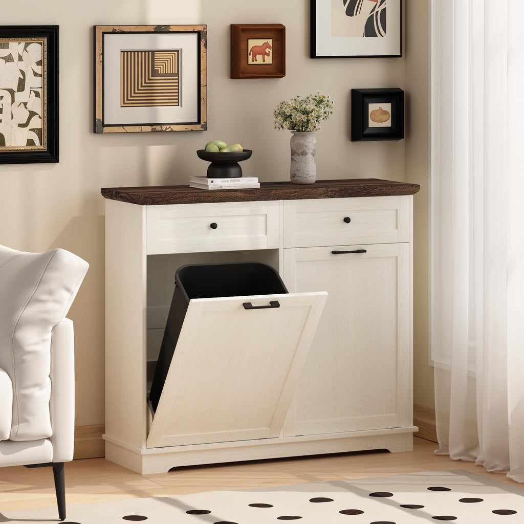 20 Gallon Double Tilt Out Trash Can Cabinet Antique White V33976