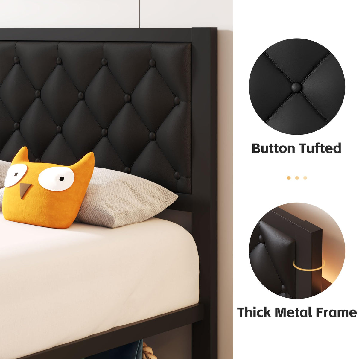 Black PU Leather Upholstered Twin Bed Frame with Headboard V3981