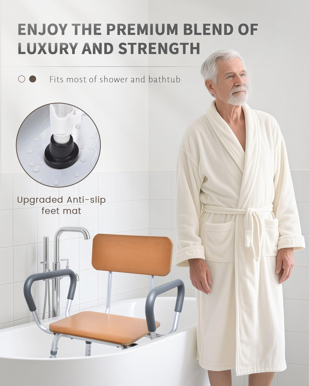 Height Adjustable Shower Chair with Arms and Back B9794