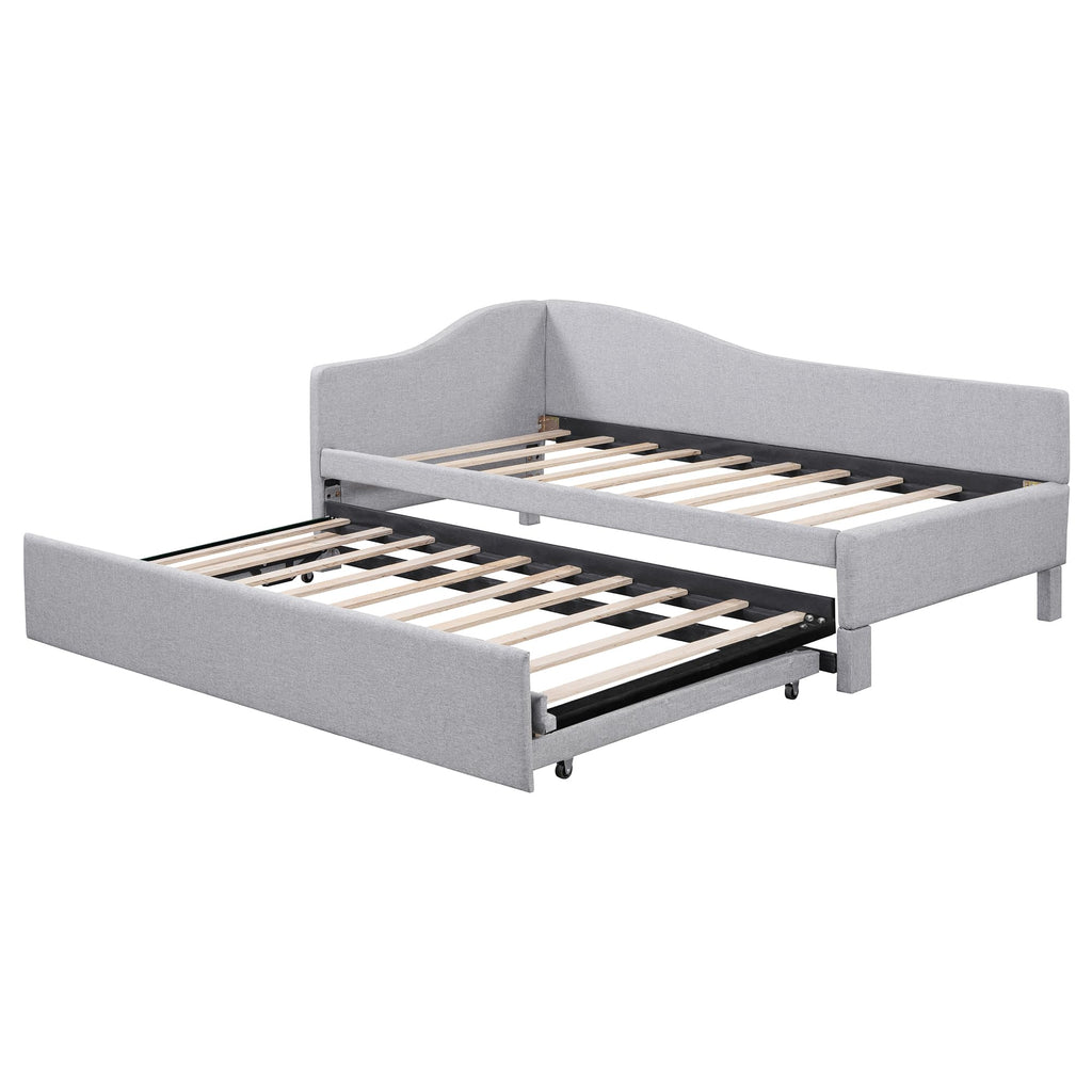 Twin Size Linen Upholstered Daybed with Pop up Trundle B9335
