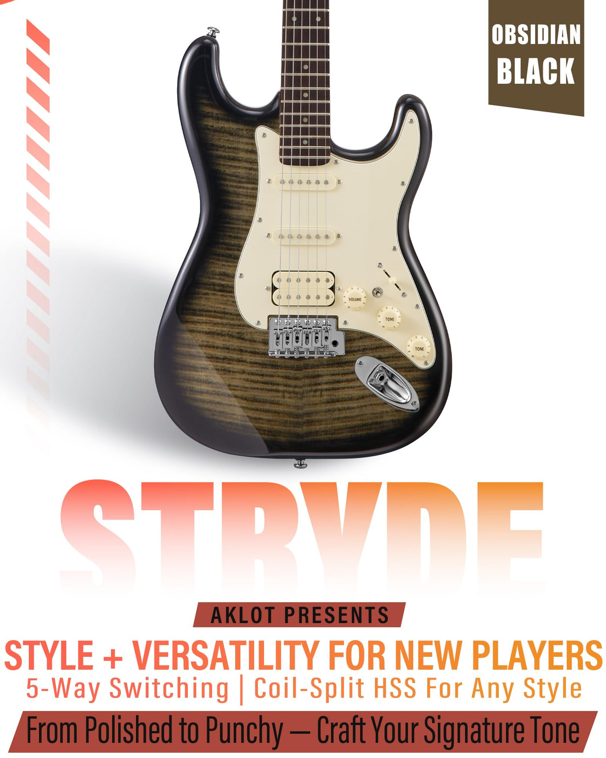 Beginner Electric Guitar Kit with 10W Amp, HSS Pickups, Gig Bag, Tuner, Strap, Picks, Black Y515738