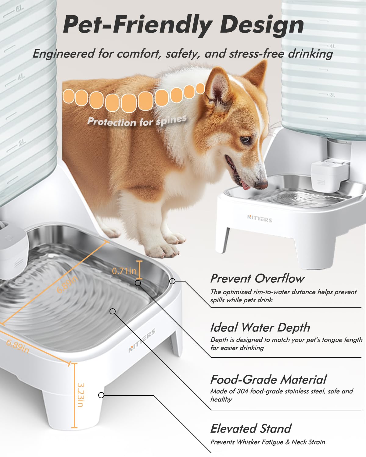 8L Stainless Steel Gravity Dog Water Bowl Dispenser with Filter F6414