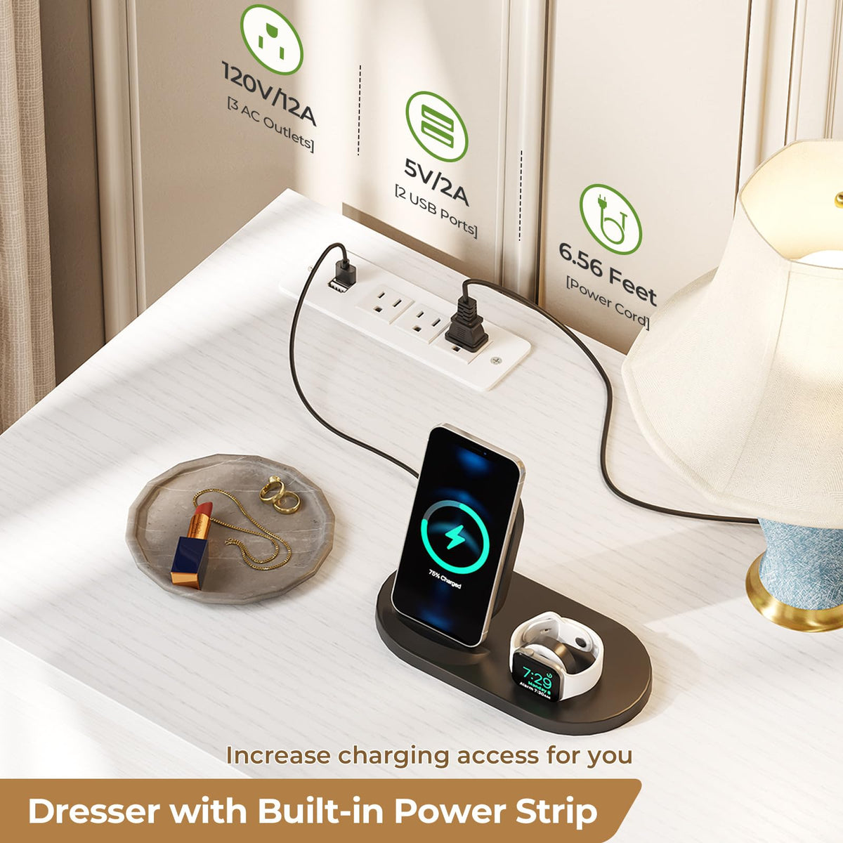 White 9 Drawer Wood Dresser with Charging Station R993