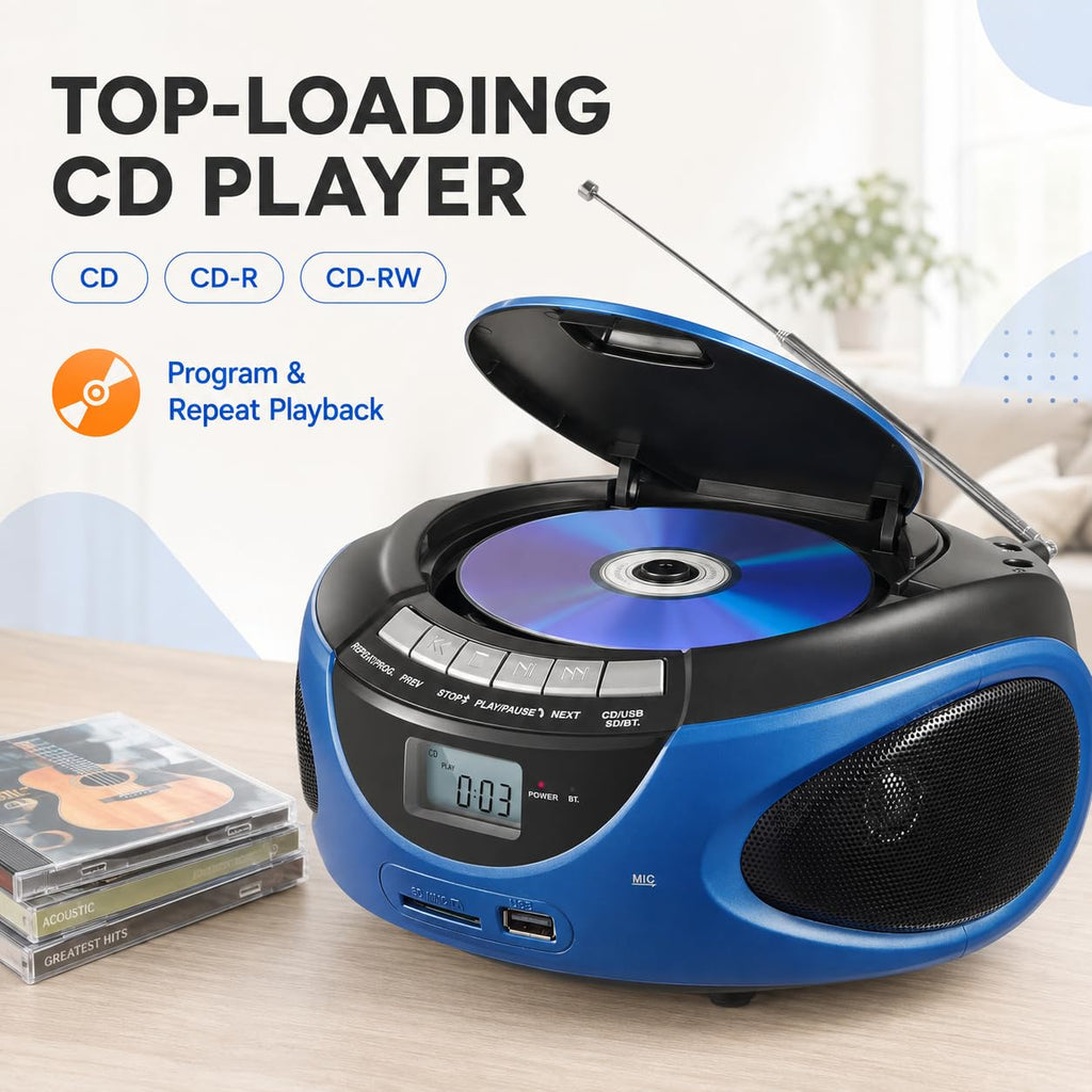 Portable CD Player with Bluetooth AM FM Stereo Radio Blue L413