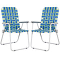 Folding Metal Webbed Outdoor Chair Set of 2 Blue X671413