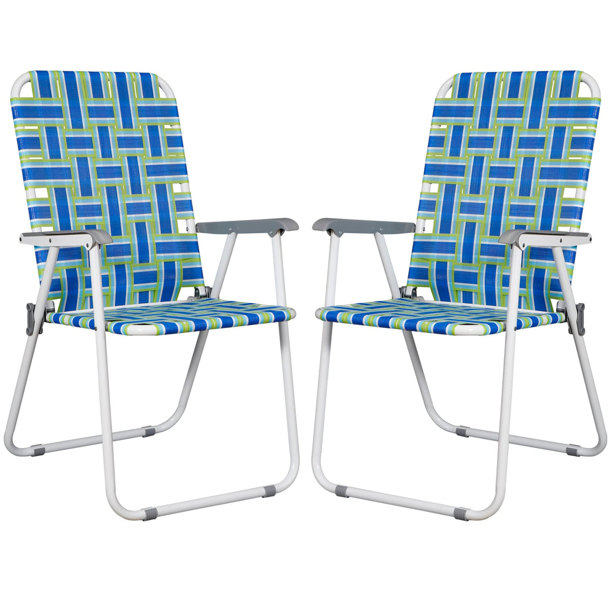 Folding Metal Webbed Outdoor Chair Set of 2 Blue X671413