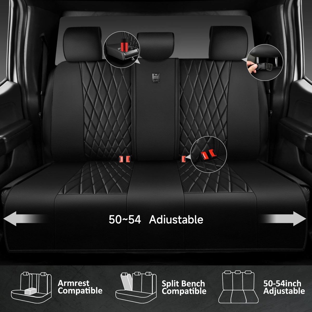 5 Seats Faux Leather Seat Covers Full Set Pure Black K786