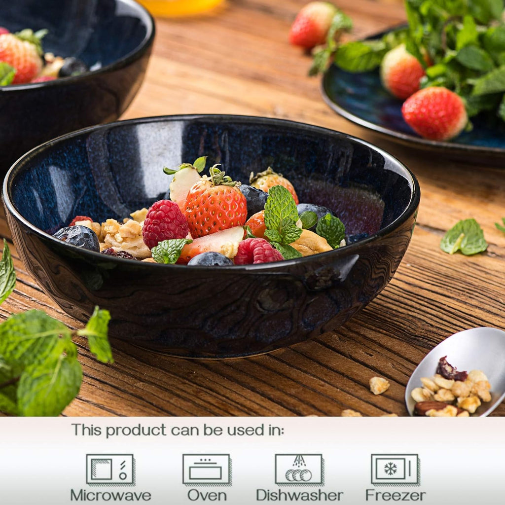Ceramic Salad Bowls Set, 32 Ounce, Set of 4, Blue Y27424