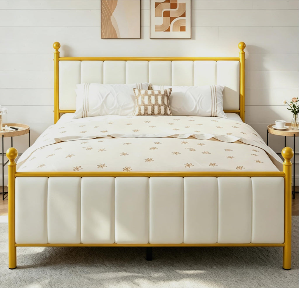 Gold Full Size Bed Frame with Headboard and Under Bed Storage E141