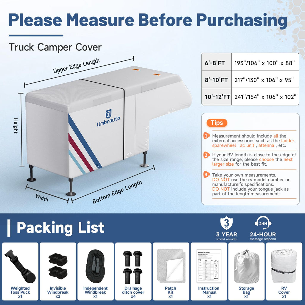10–12FT Waterproof Oxford Truck Camper Cover with Straps & Air Vents K595532