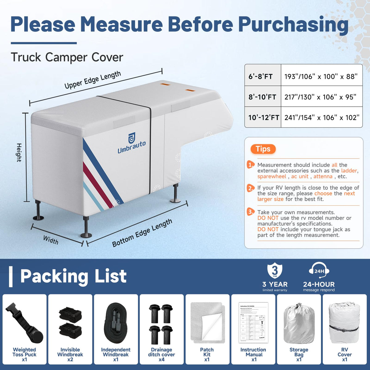 10–12FT Waterproof Oxford Truck Camper Cover with Straps & Air Vents K595532