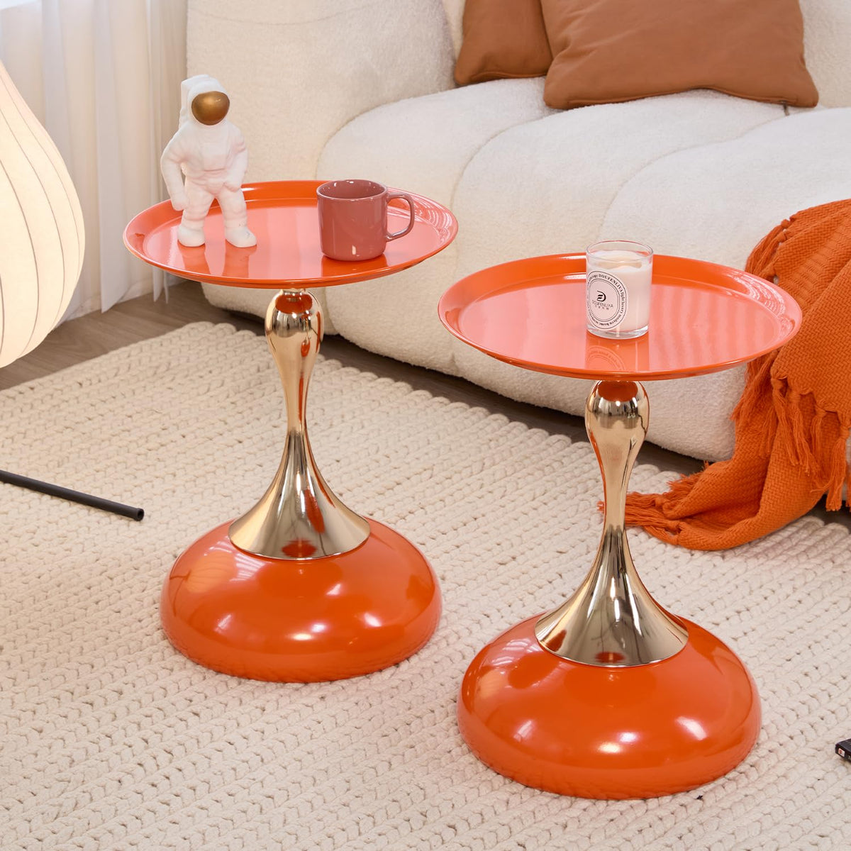 2-Pack Hourglass Side Table Orange Glossy Accent Table M4466
