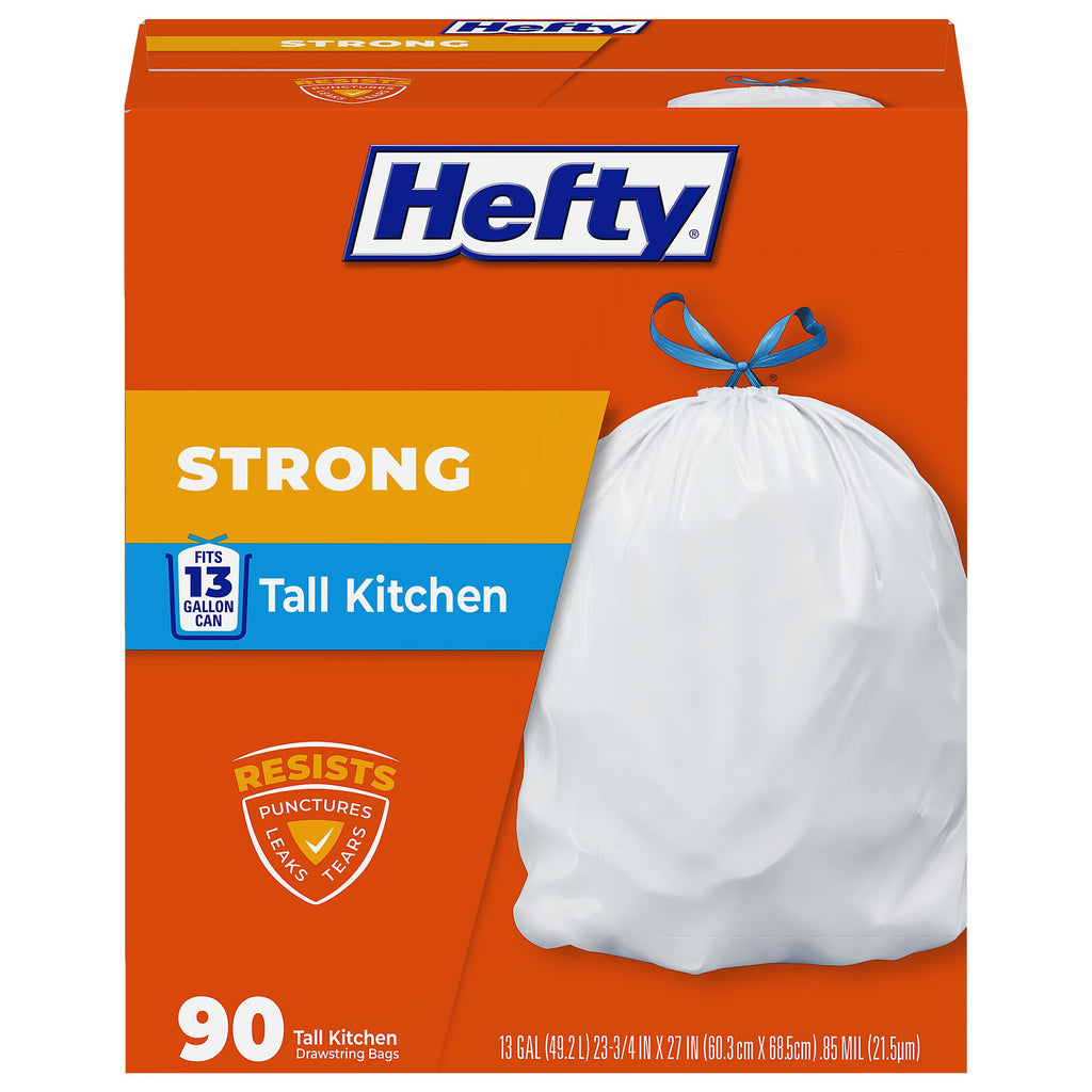 13G Tall Kitchen Trash Bags, White, Unscented, 90ct X524
