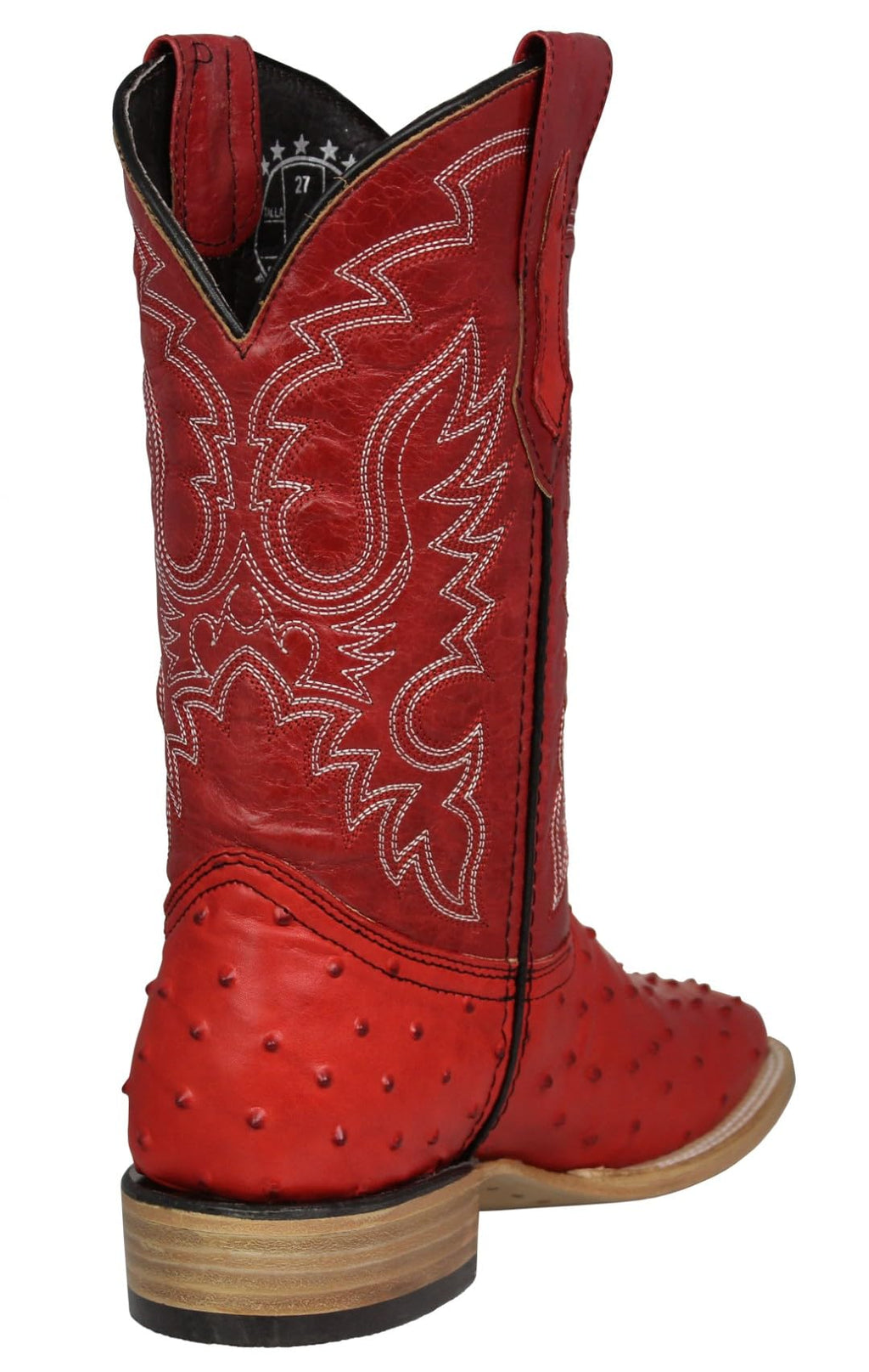 Red Ostrich Quill Print Leather Square Toe Western Cowboy Boots D5328