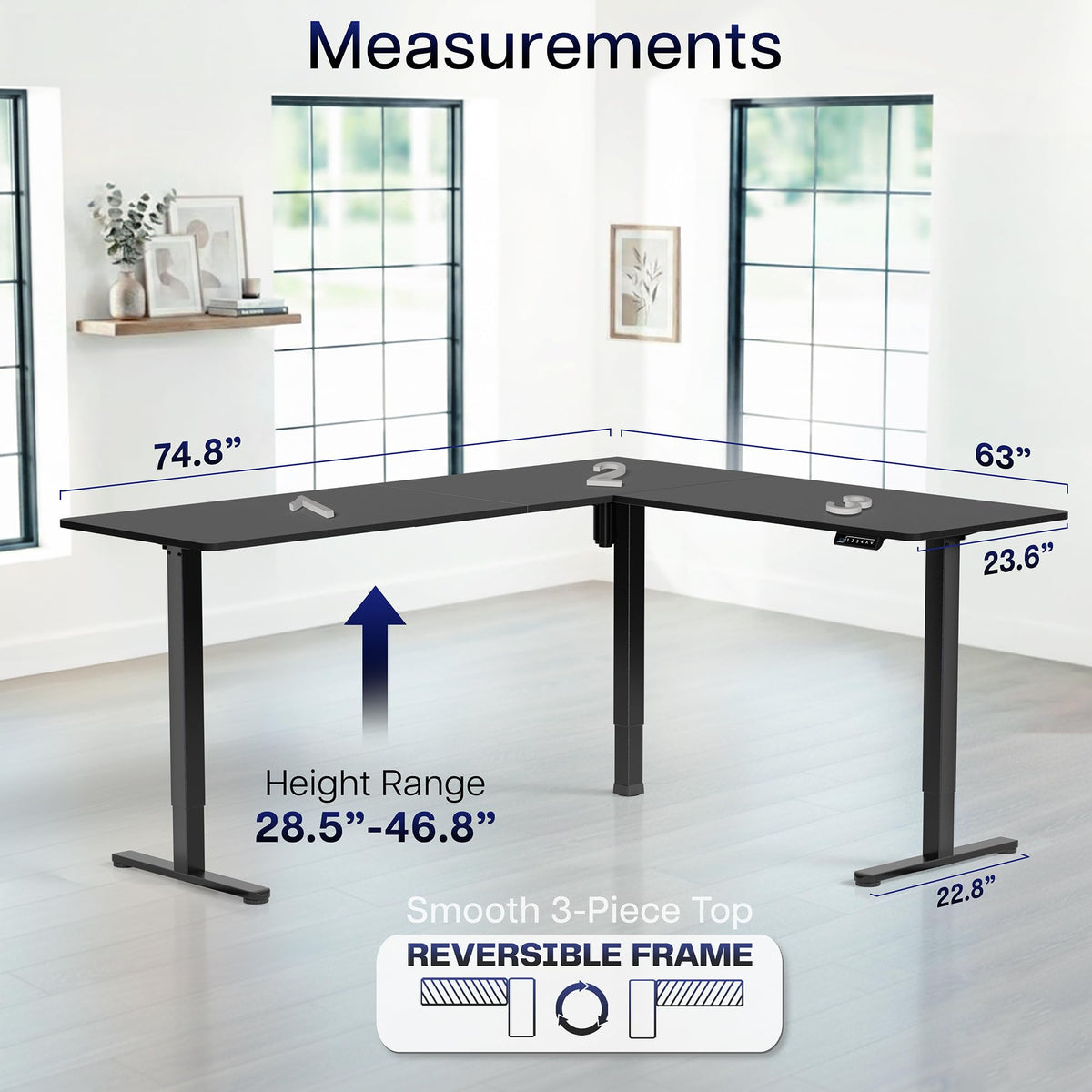 Black 75 x 63 in Corner Standing Desk U300