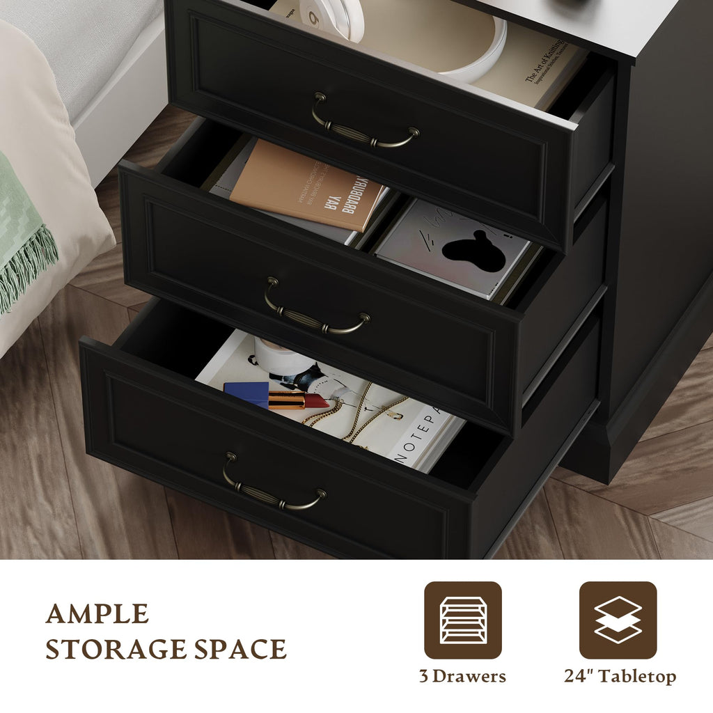Black 3 Drawer Wood Dresser E387037