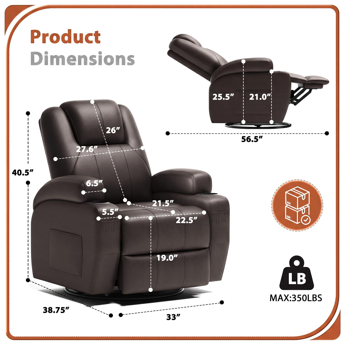 Swivel Rocker Recliner Chair with Vibration Massage D868