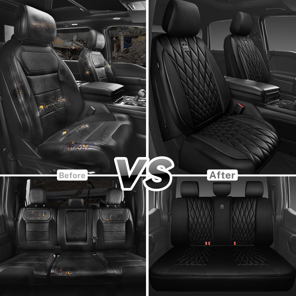 5 Seats Faux Leather Seat Covers Full Set Pure Black K786