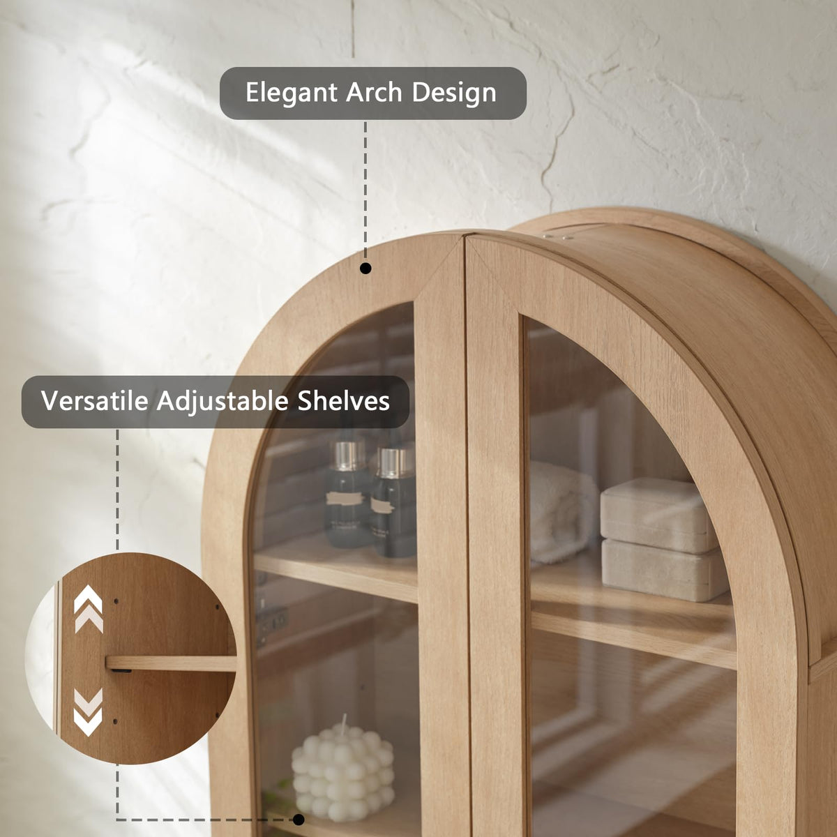 Arched Wall Mount Bathroom Cabinet with Glass Doors T703330